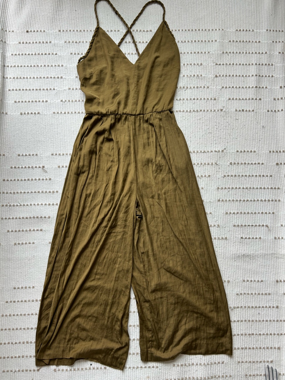 Zara Olive Green Wide-Leg Linen-Blend Jumpsuit